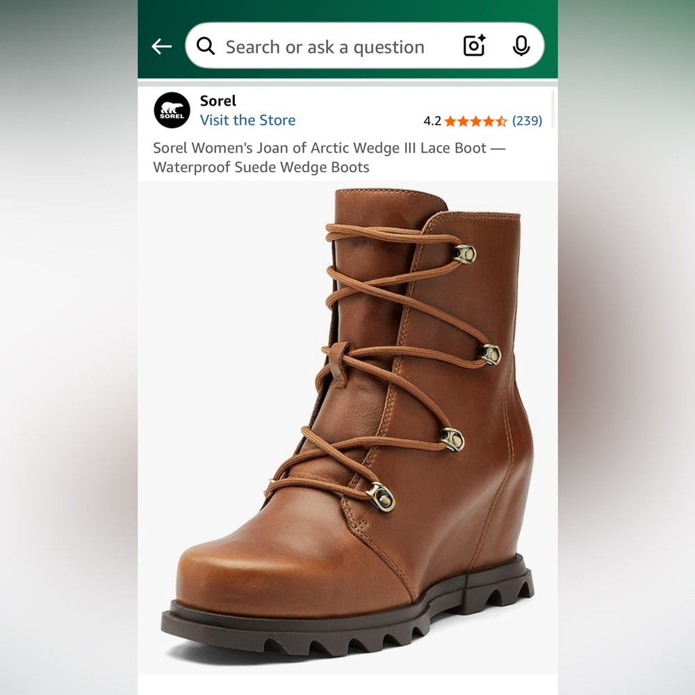 NWT Sorel Joan of arc Tan Leather Wedge Boots - Picture 5 of 16